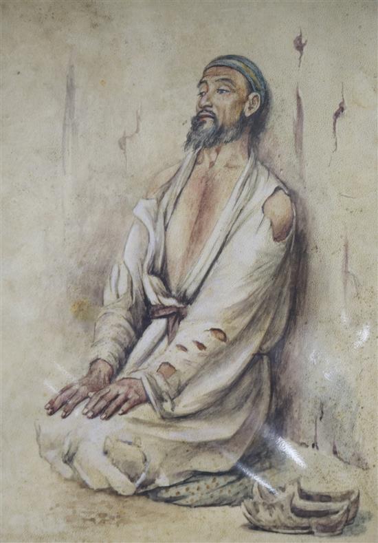 19th century English School Study of an Arab beggar 16 x 10cm, unframed